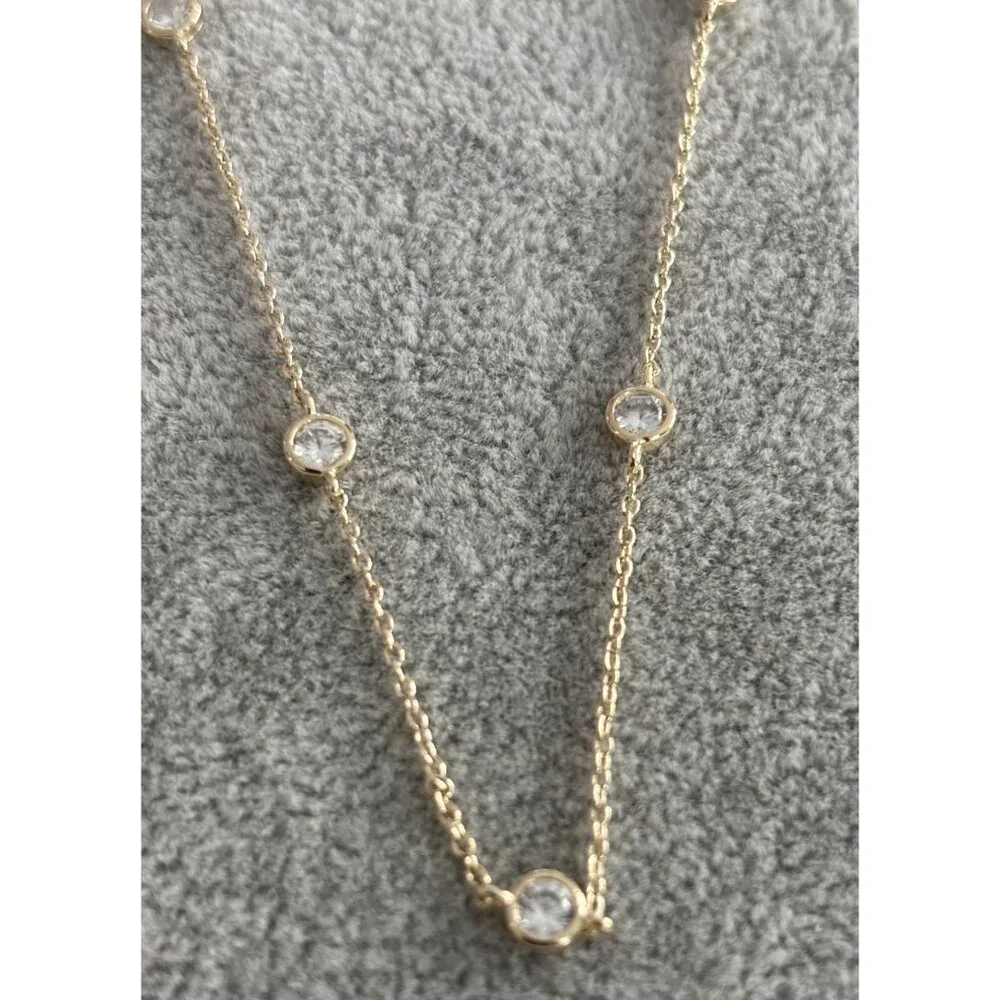 Gold-Plated Necklace With Round Crystal Stations & Lobster Clasp